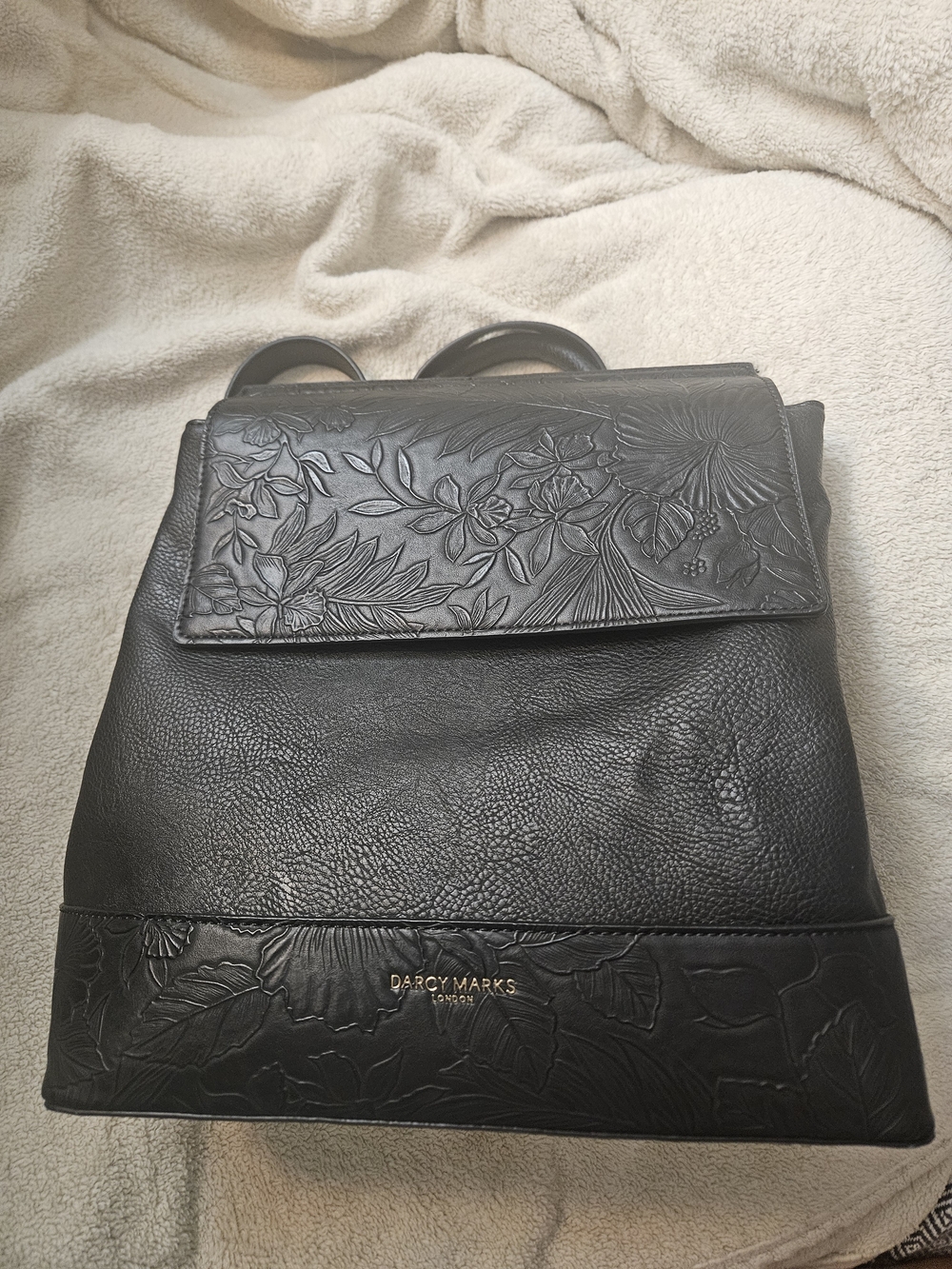 Darcy Marks London Black Embossed Floral Backpack